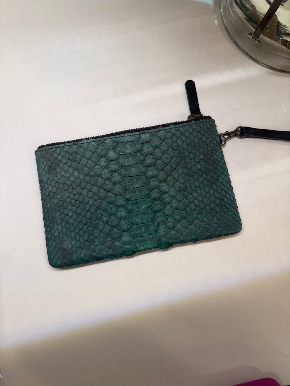 Green Python Wristlet Pouch - Picture 3 of 7